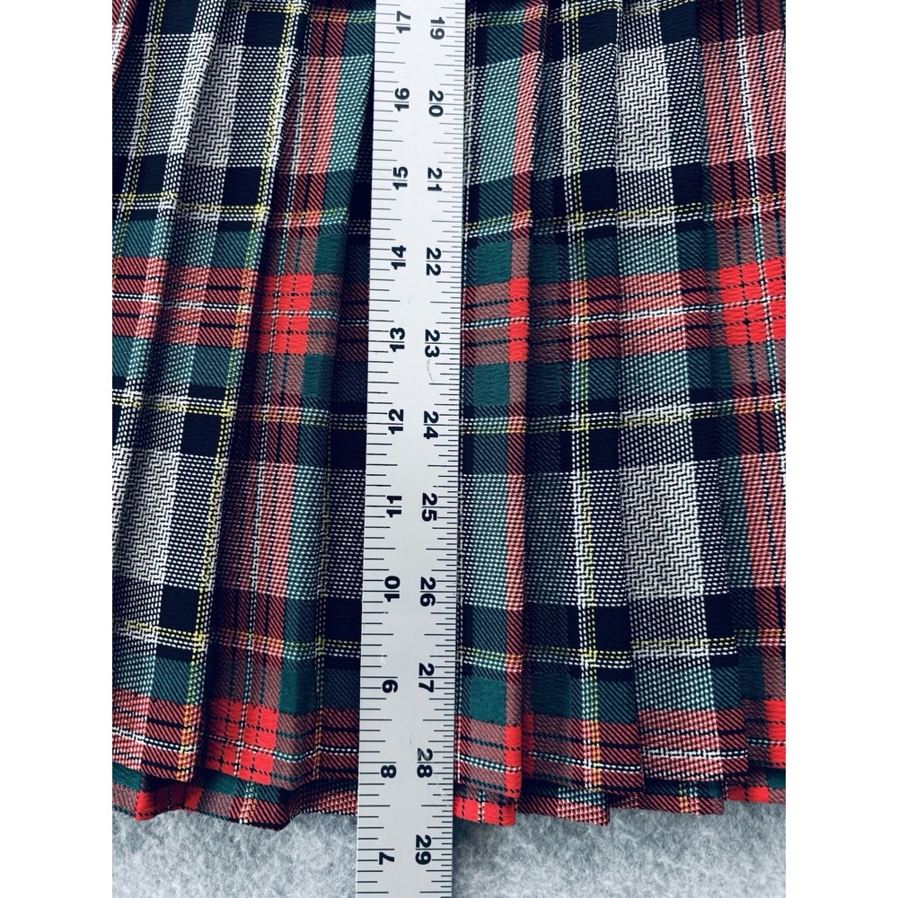 Vintage 80s Tartan Plaid 2pc Skirt Set Black Sweater Pleated Tiered Holiday 7/8 - Picture 12 of 15